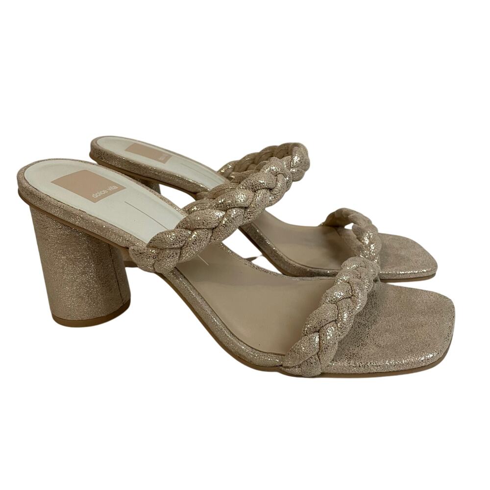 Dolce Vita Nairi Braided Slide Sandal Gold Metallic Cylinder Heel Size 9.5